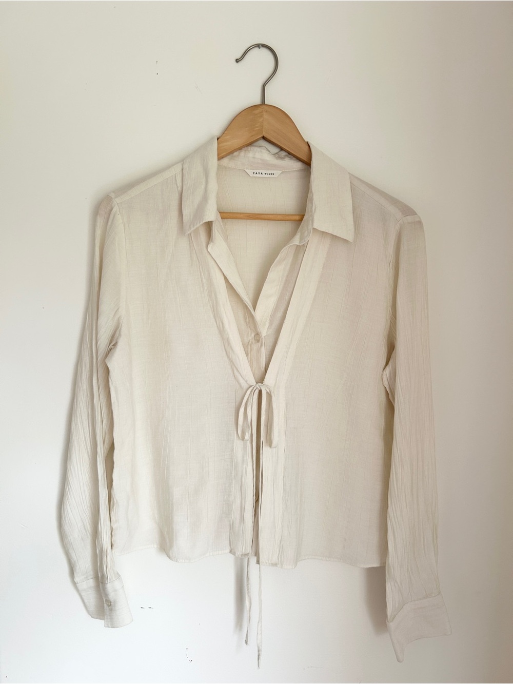 Soft Cream Tie-Front Button-Down Blouse
